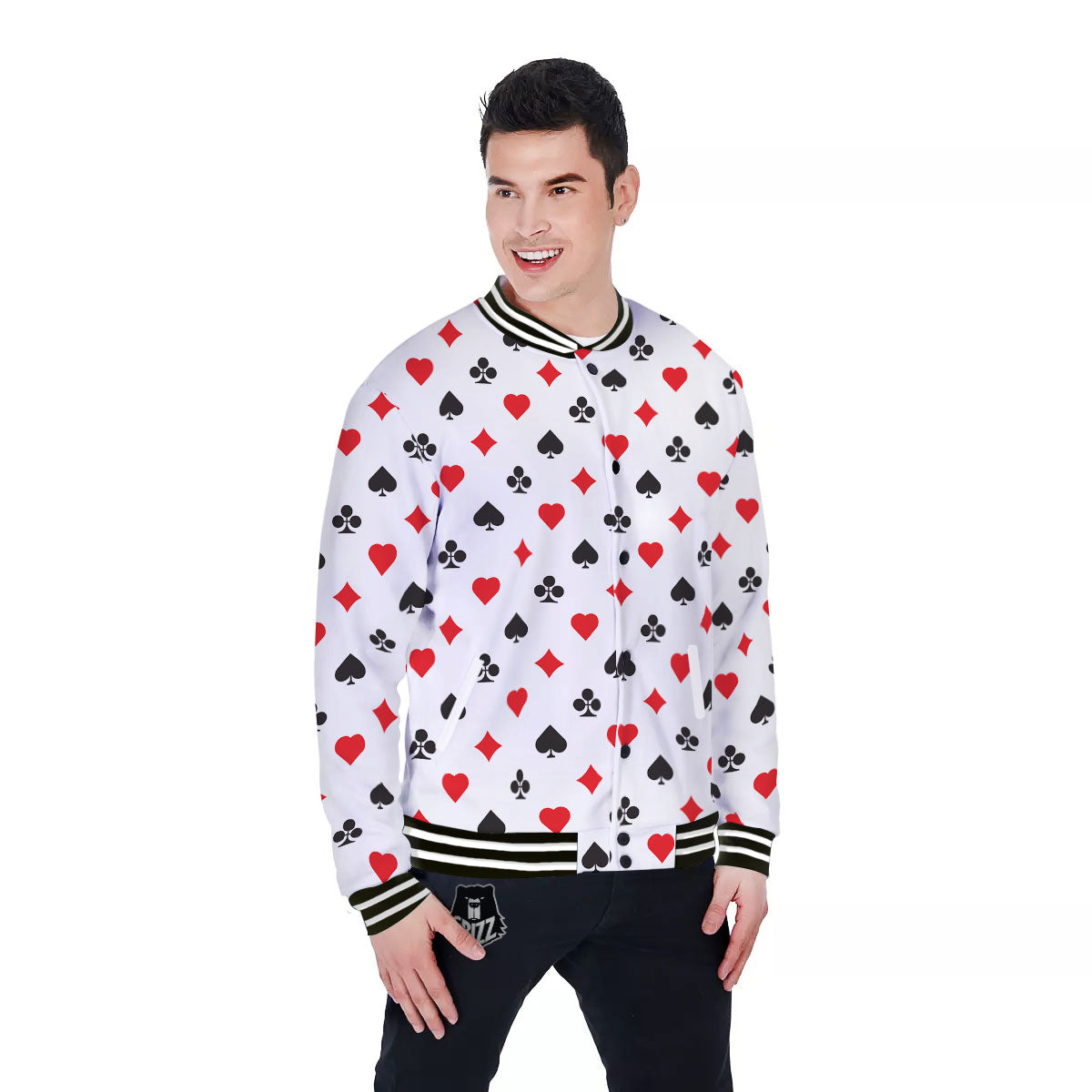 Suits Playing Card Print Pattern Baseball Jacket-grizzshop