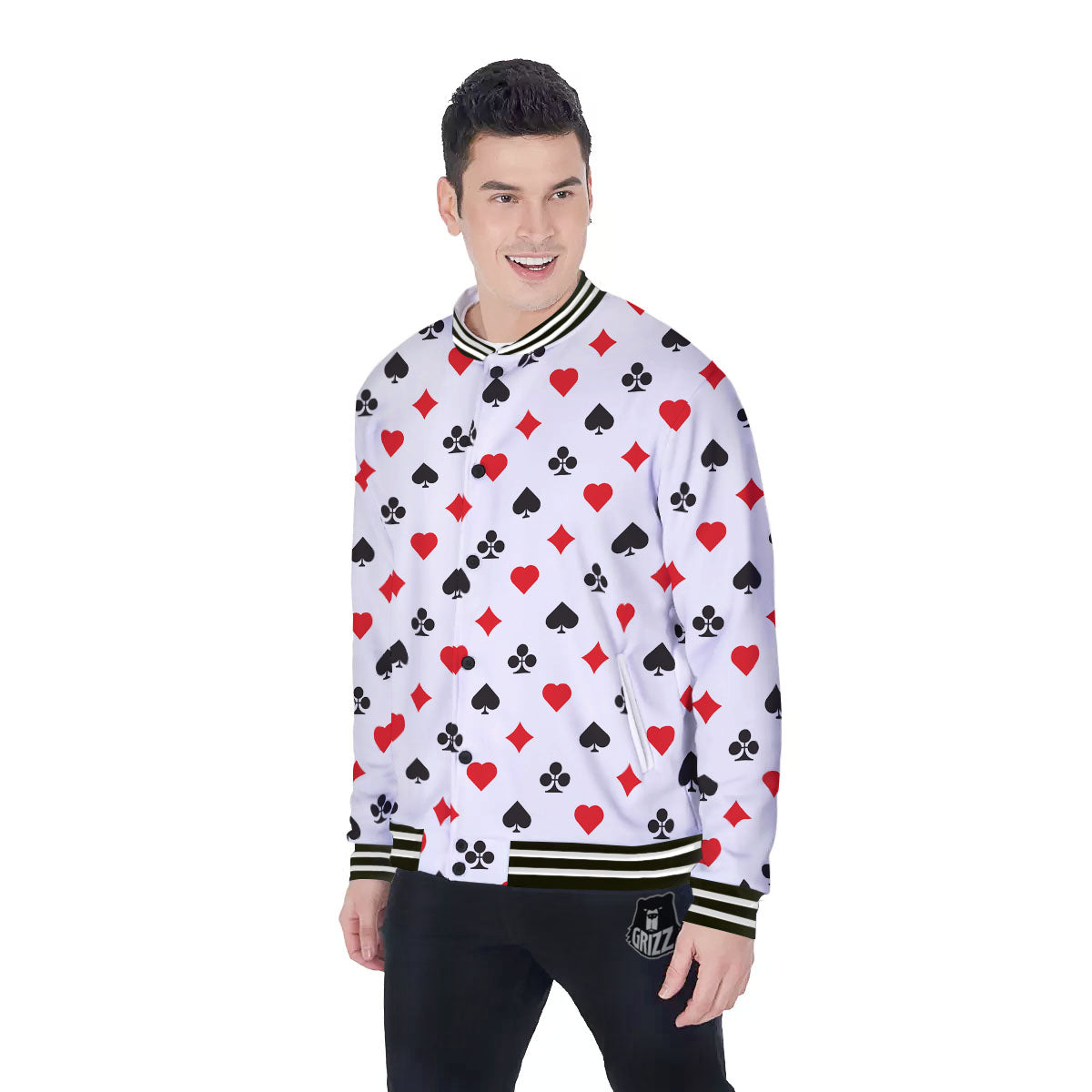 Suits Playing Card Print Pattern Baseball Jacket-grizzshop