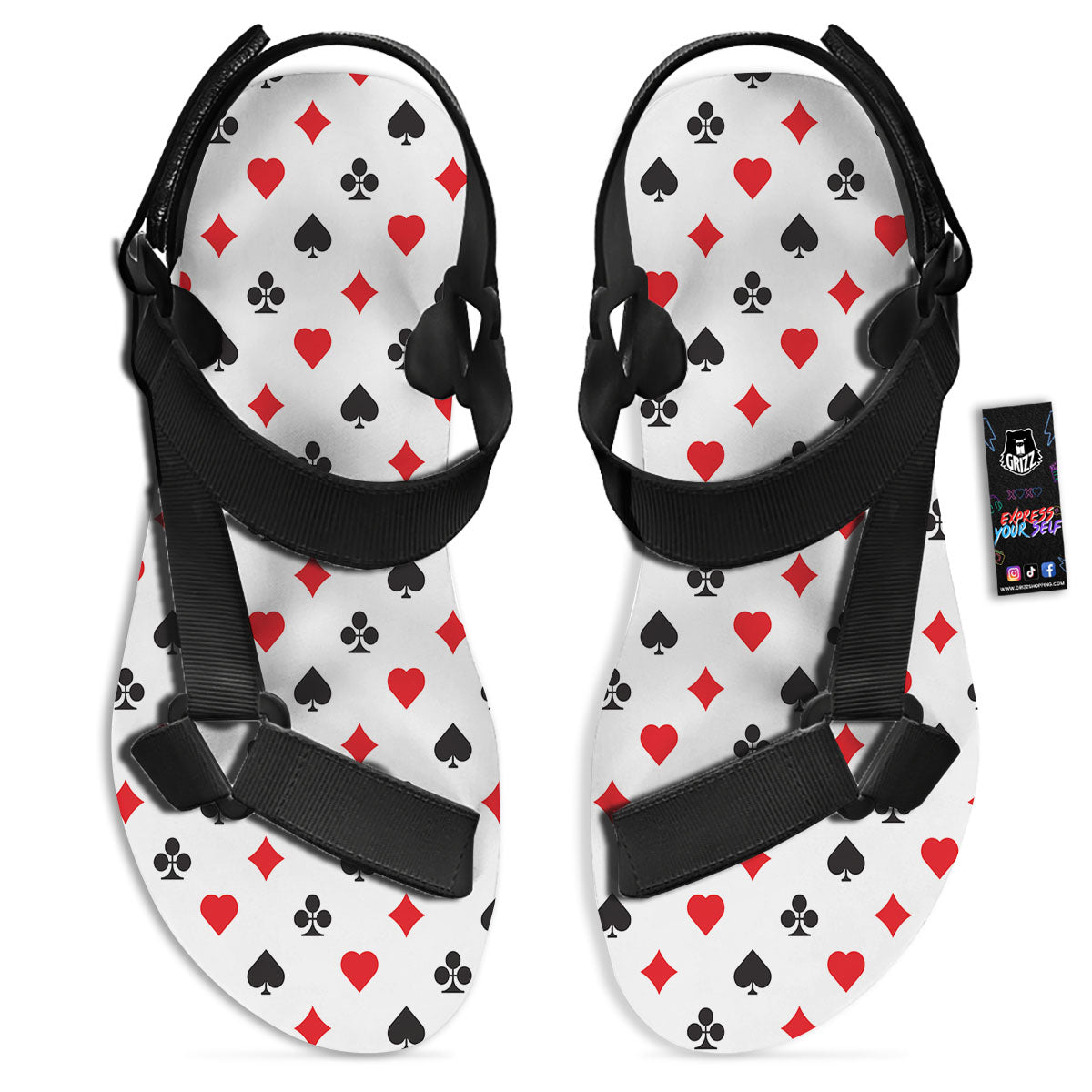 Suits Playing Card Print Pattern Black Open Toe Sandals-grizzshop