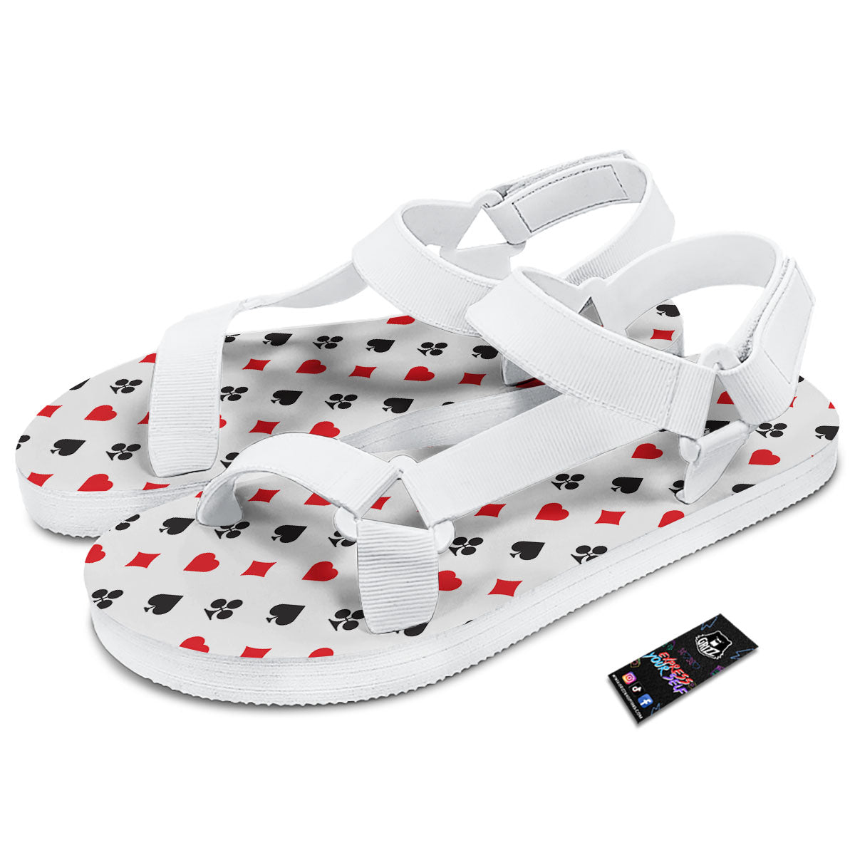 Suits Playing Card Print Pattern White Open Toe Sandals-grizzshop