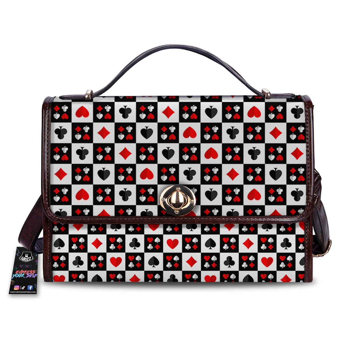 Suits Check Playing Card Print Pattern Women's Satchel Bag