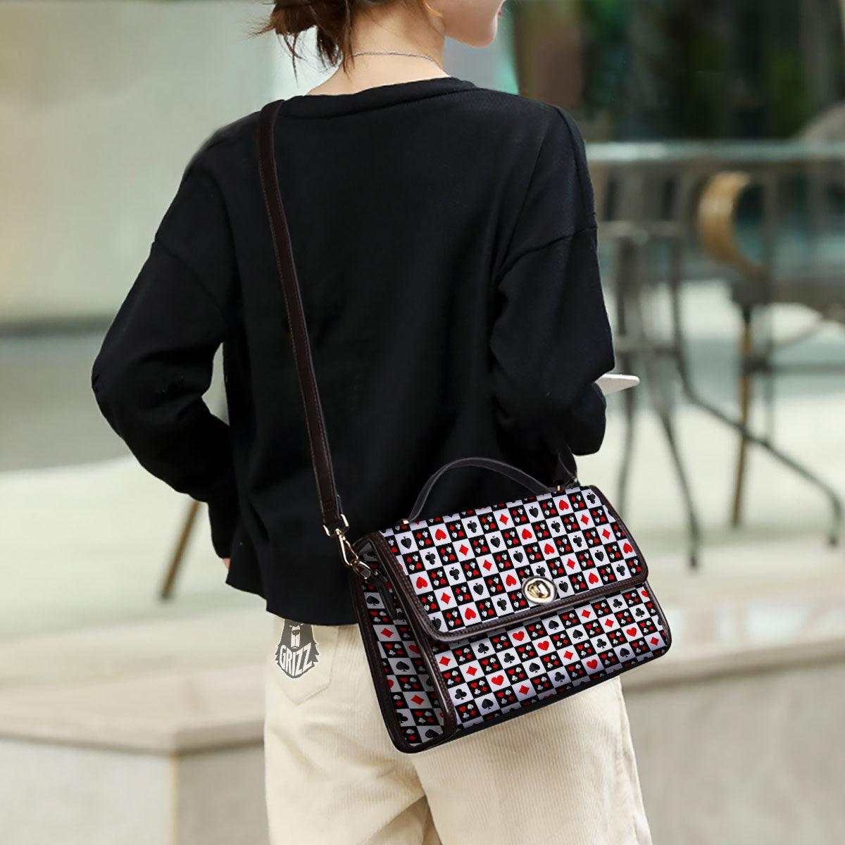 Suits Check Playing Card Print Pattern Women's Satchel Bag
