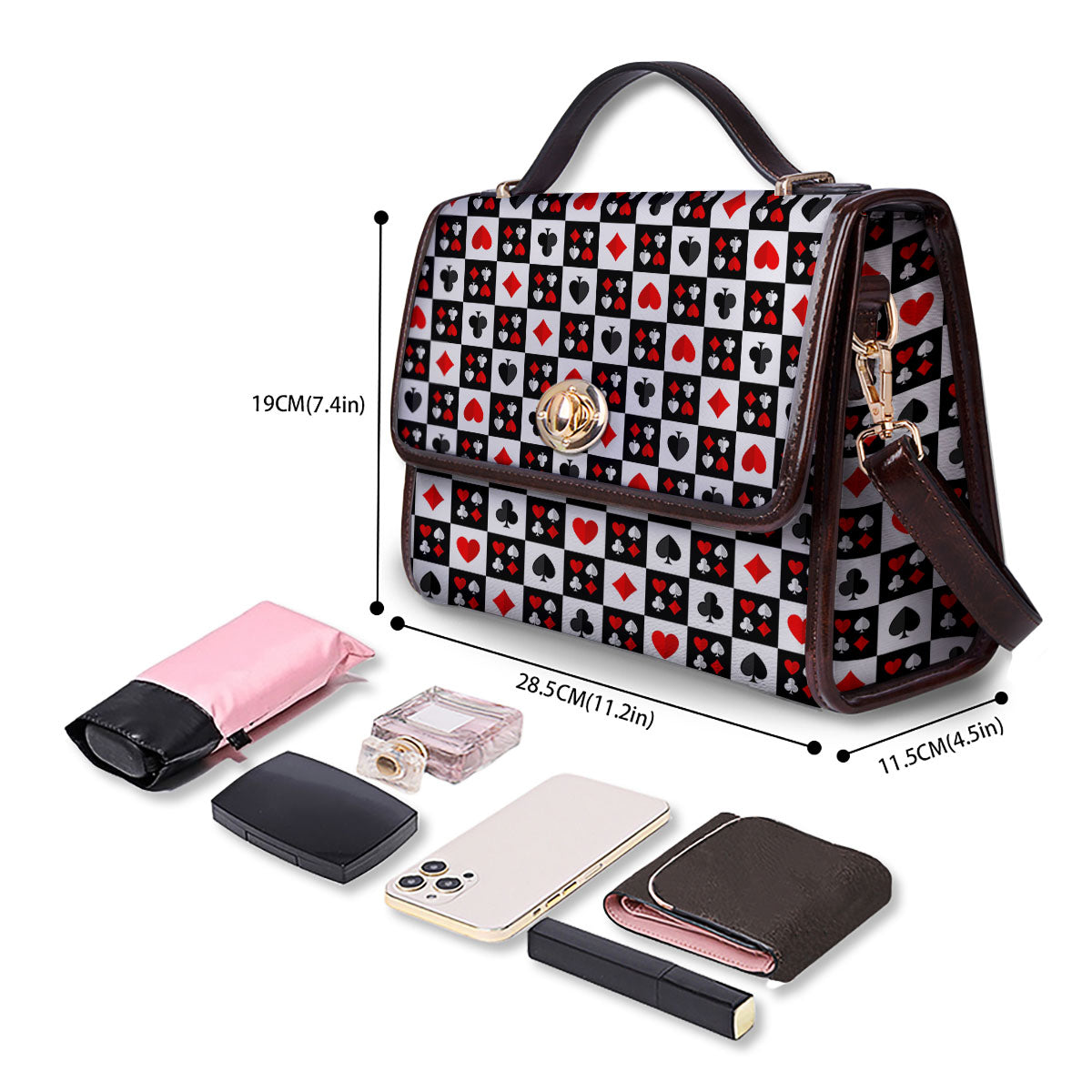 Suits Check Playing Card Print Pattern Women's Satchel Bag