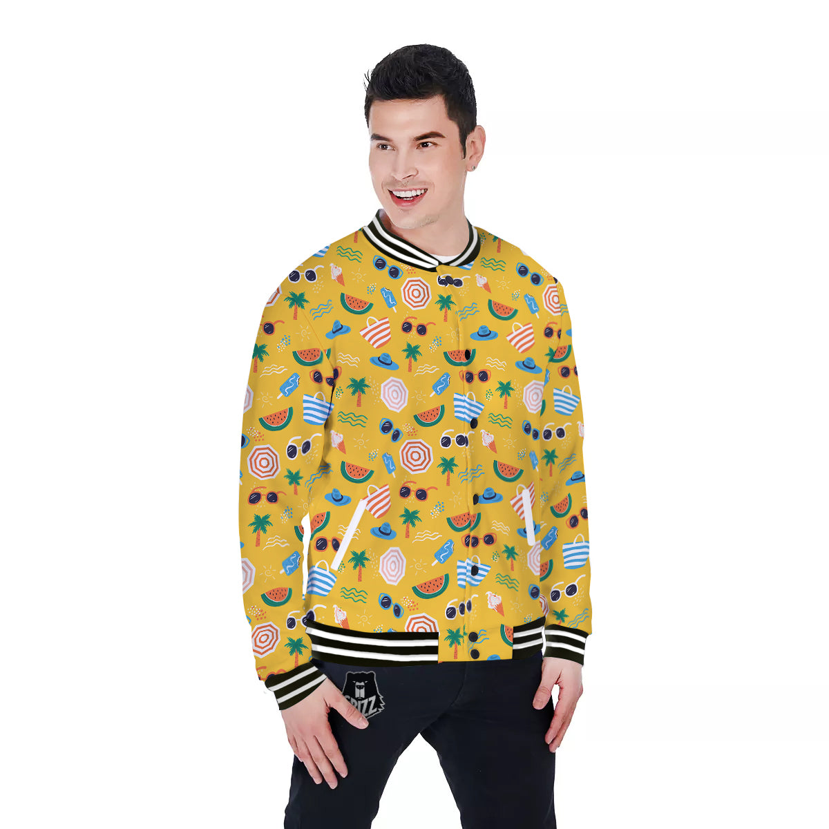 Summer Beach Drawing Print Pattern Baseball Jacket-grizzshop