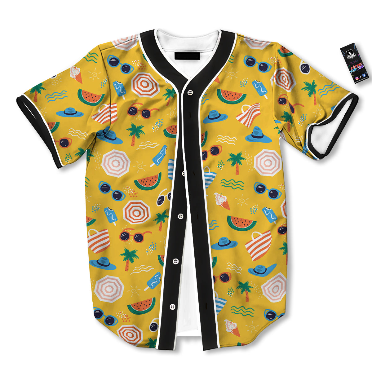 Summer Beach Drawing Print Pattern Baseball Jersey-grizzshop