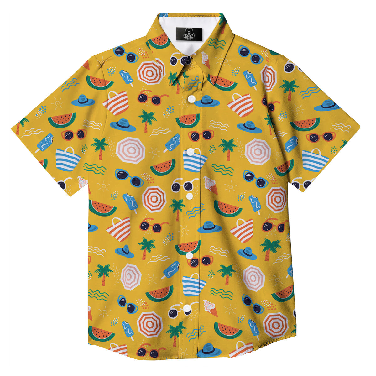Summer Beach Drawing Print Pattern Button Up Shirt-grizzshop