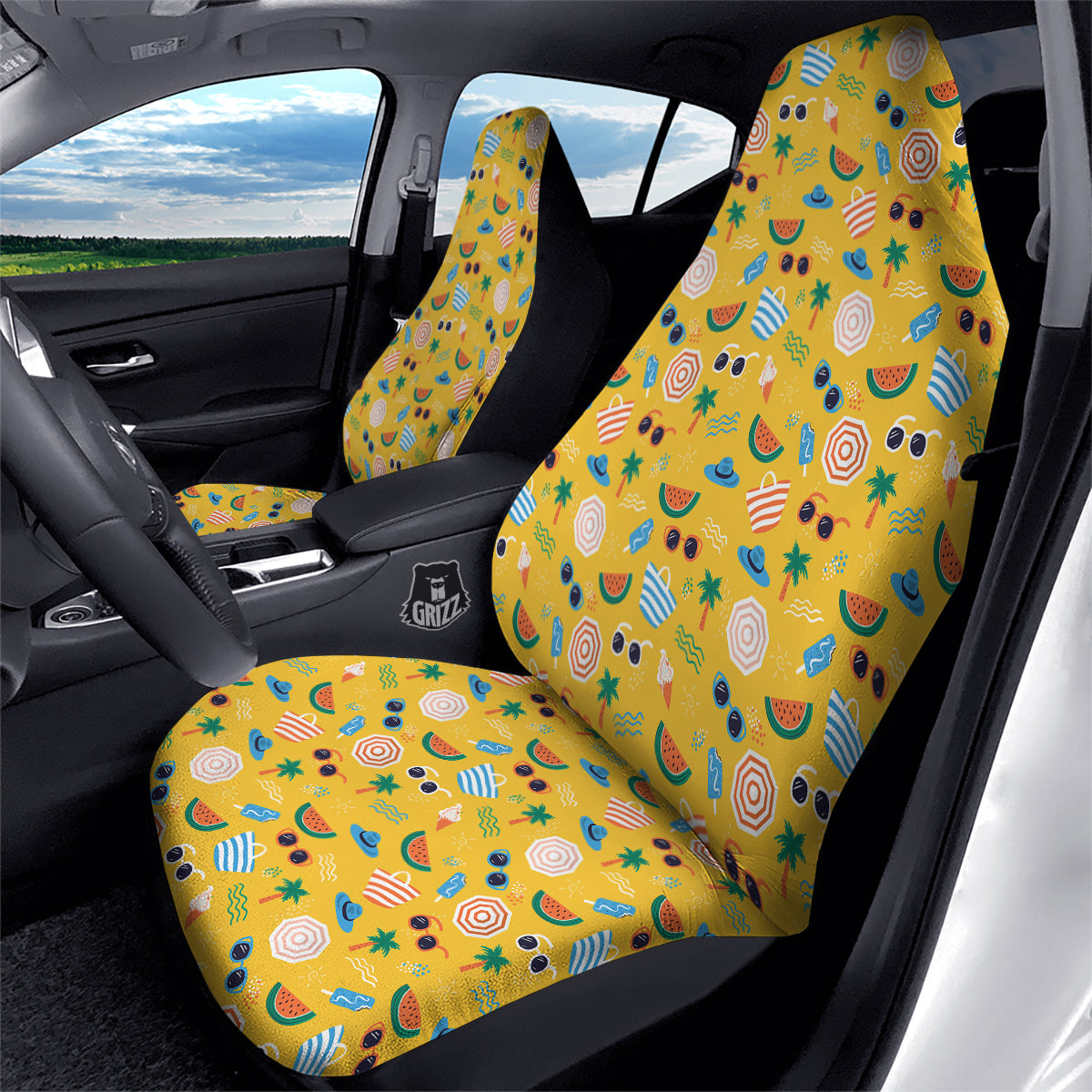 Summer Beach Drawing Print Pattern Car Seat Covers-grizzshop