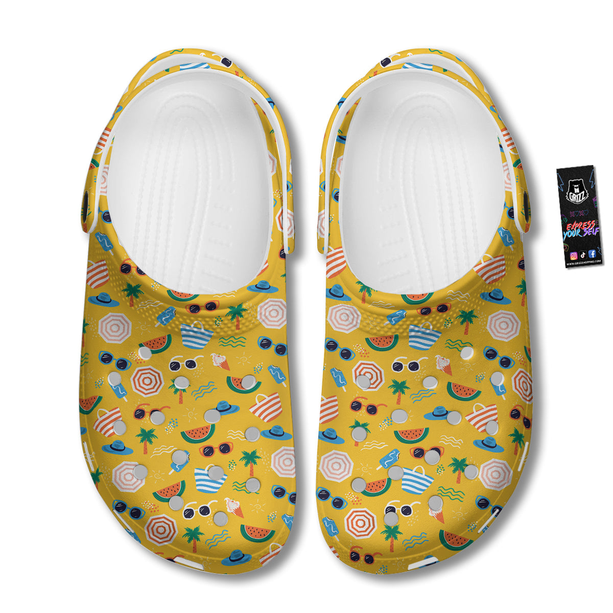Summer Beach Drawing Print Pattern Clog-grizzshop