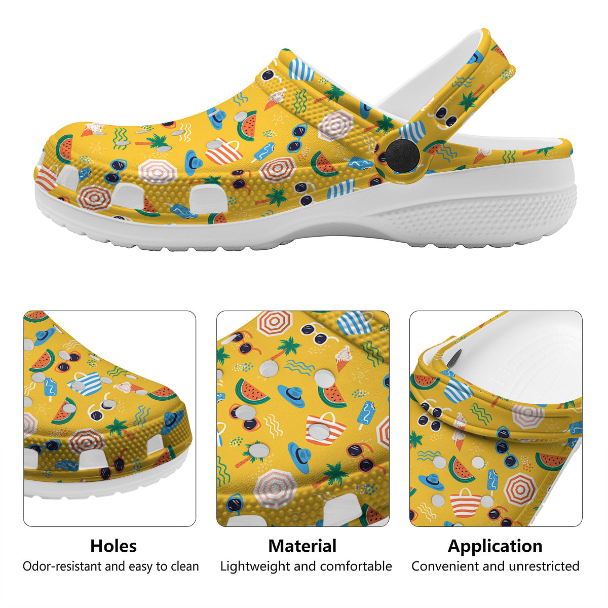 Summer Beach Drawing Print Pattern Clog-grizzshop