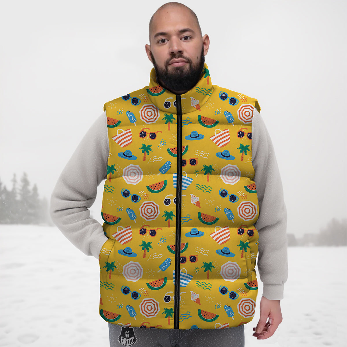 Summer Beach Drawing Print Pattern Down Vest-grizzshop