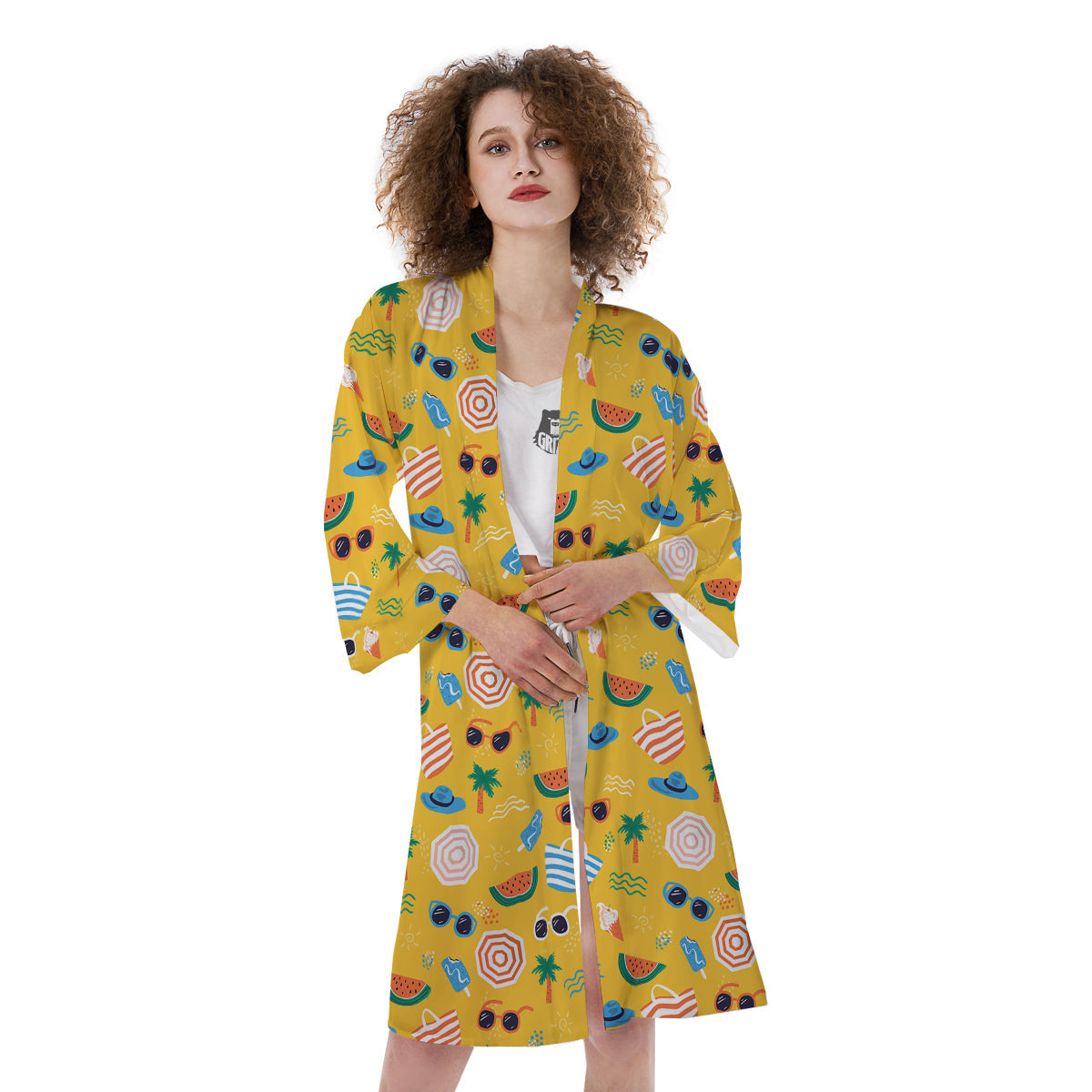 Summer Beach Drawing Print Pattern Kimono-grizzshop
