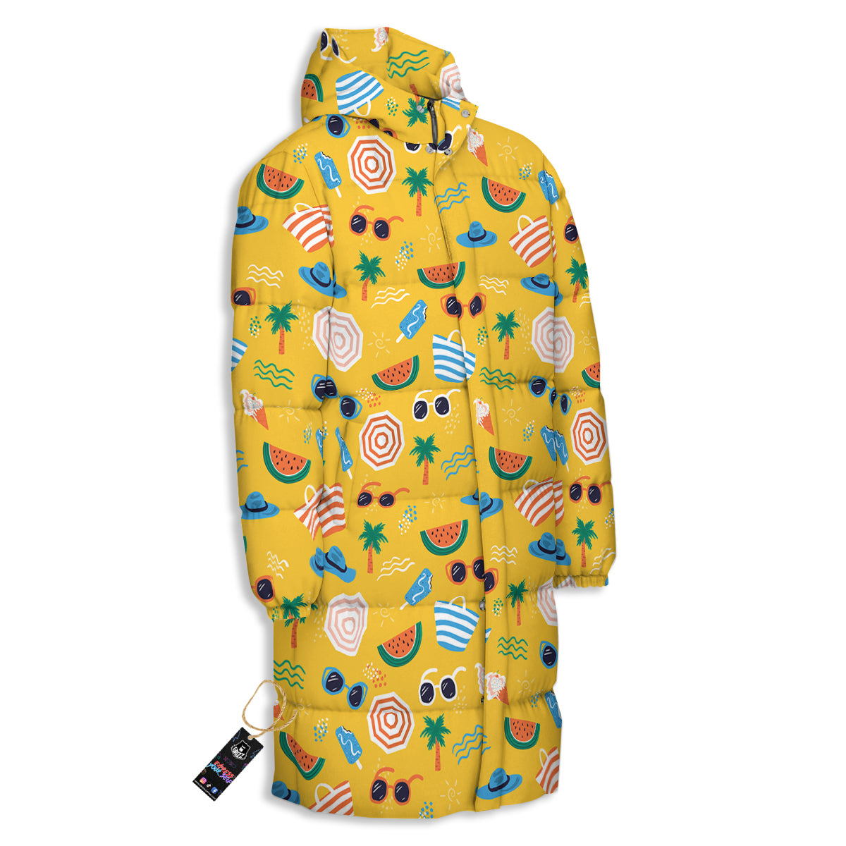 Summer Beach Drawing Print Pattern Long Down Jacket-grizzshop