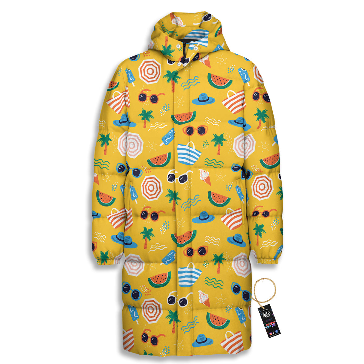 Summer Beach Drawing Print Pattern Long Down Jacket-grizzshop