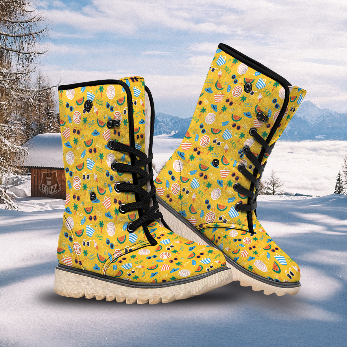 Summer Beach Drawing Print Pattern Snow Boots-grizzshop