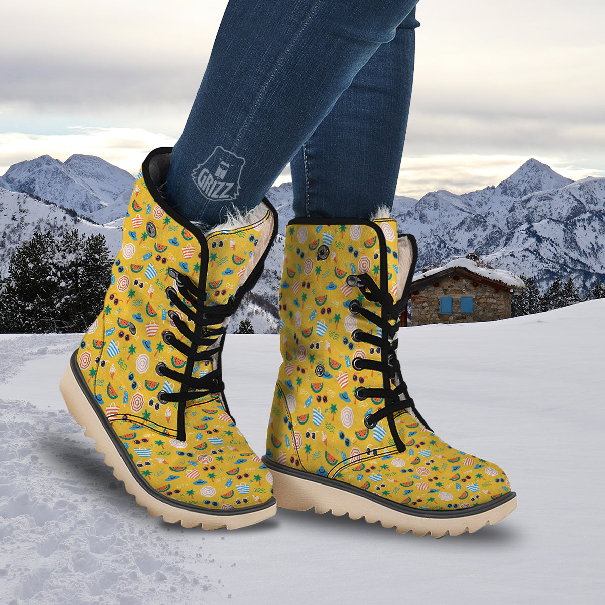 Summer Beach Drawing Print Pattern Snow Boots-grizzshop