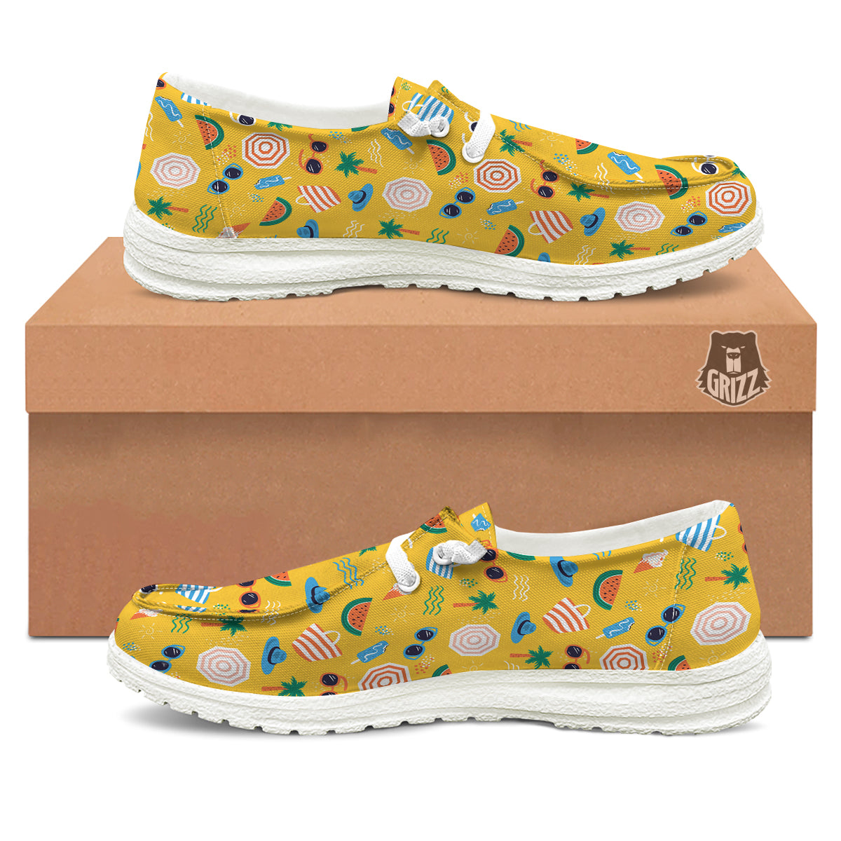 Summer Beach Drawing Print Pattern White Loafers-grizzshop