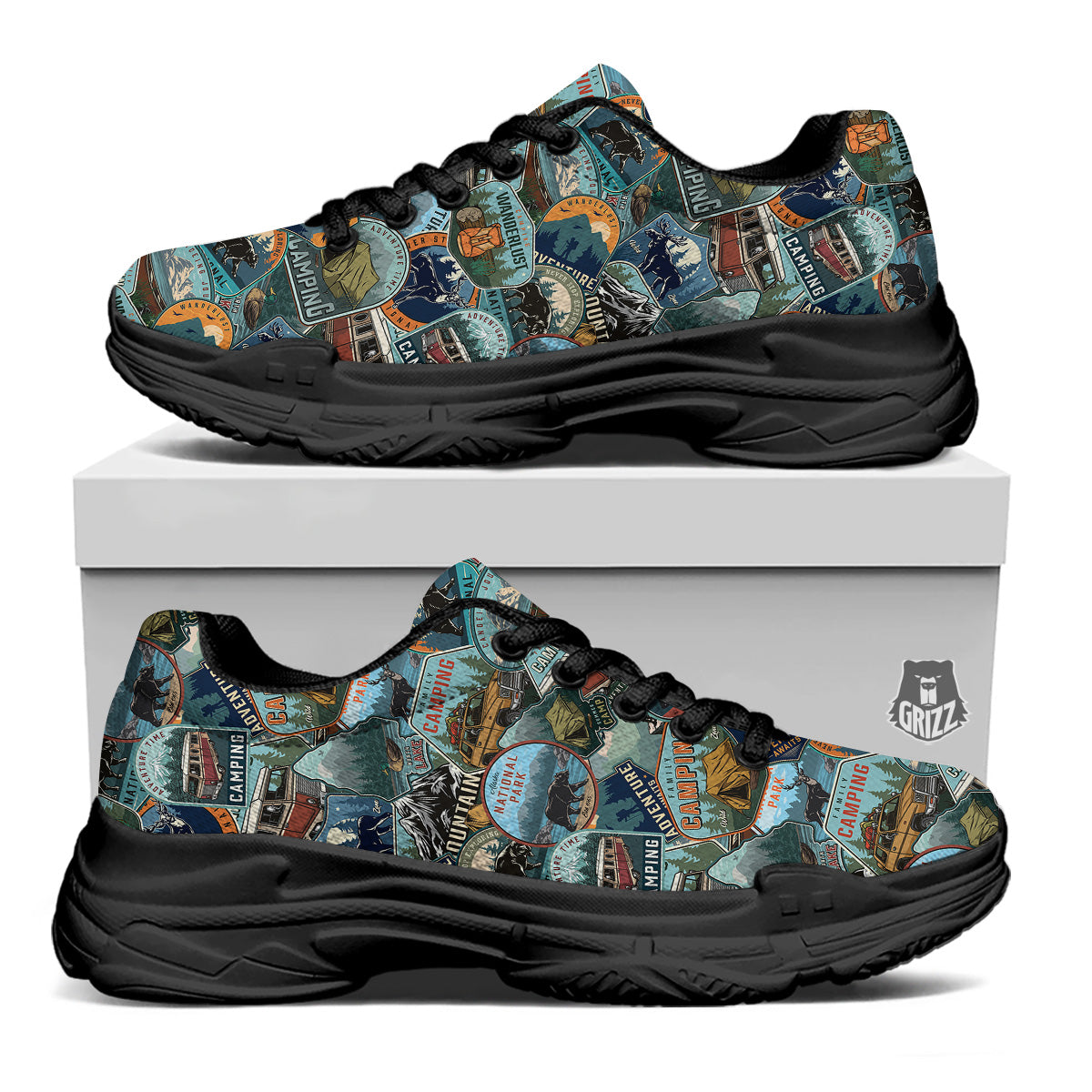Summer Camping And National Park Print Pattern Black Chunky Shoes-grizzshop