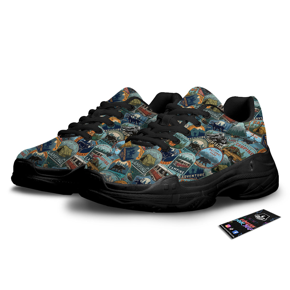 Summer Camping And National Park Print Pattern Black Chunky Shoes-grizzshop