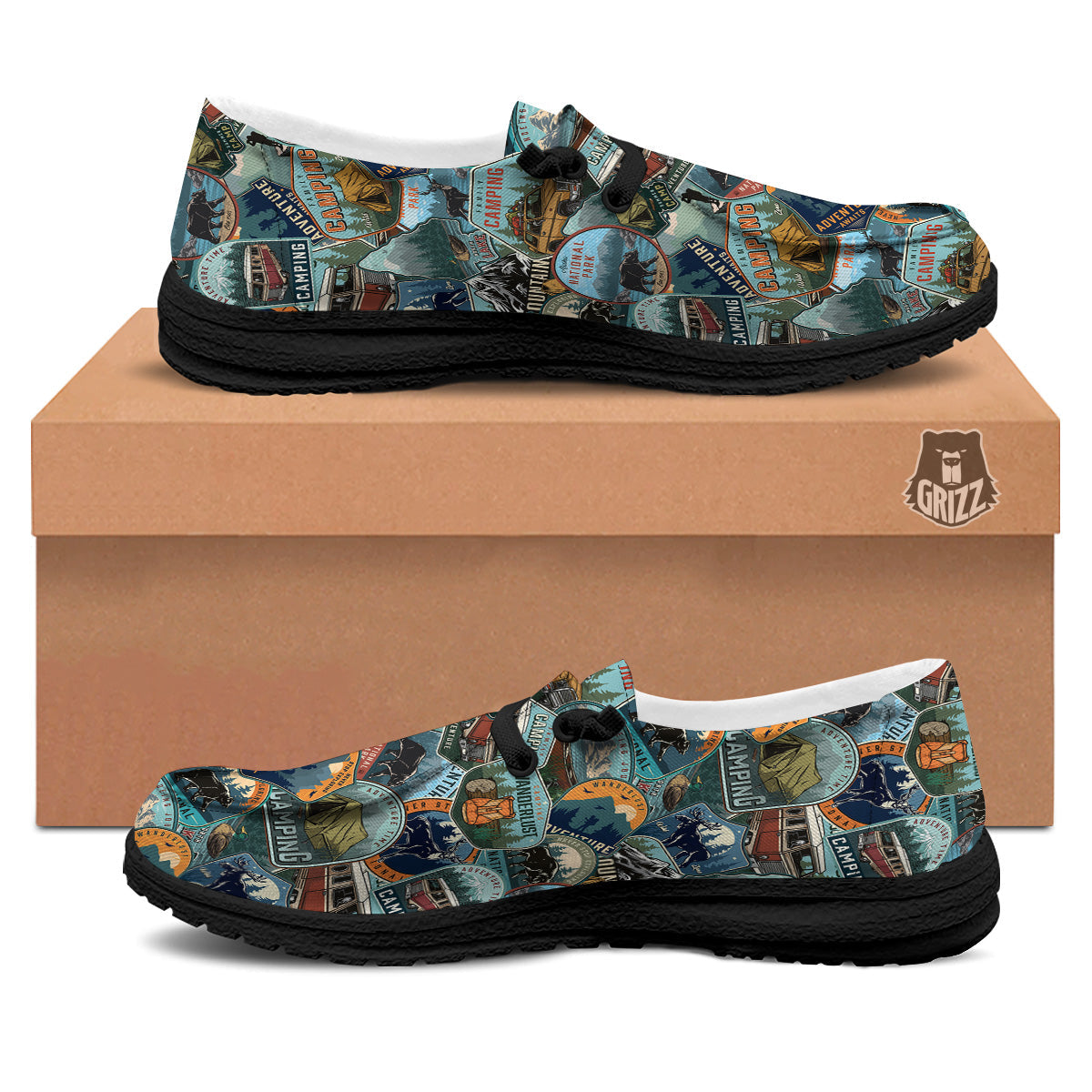 Summer Camping And National Park Print Pattern Black Loafers-grizzshop
