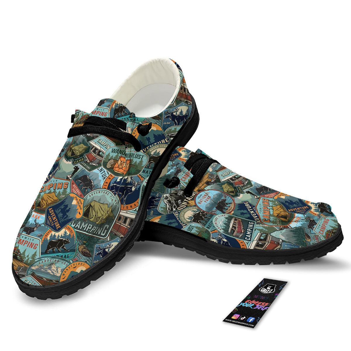 Summer Camping And National Park Print Pattern Black Loafers-grizzshop