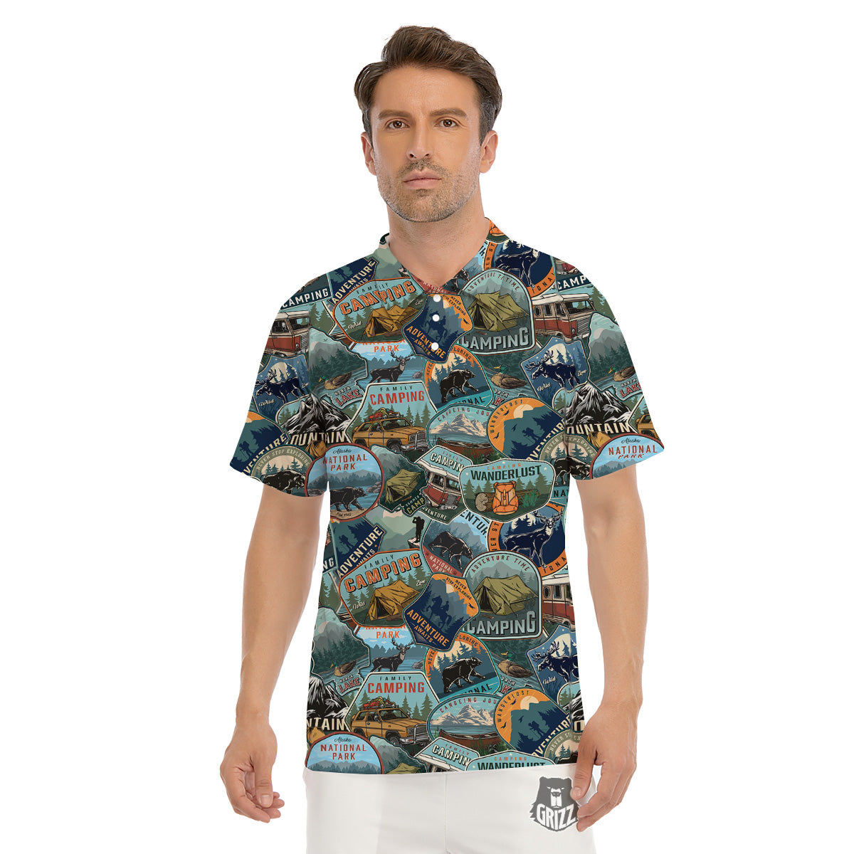Summer Camping And National Park Print Pattern Men's Golf Shirts-grizzshop