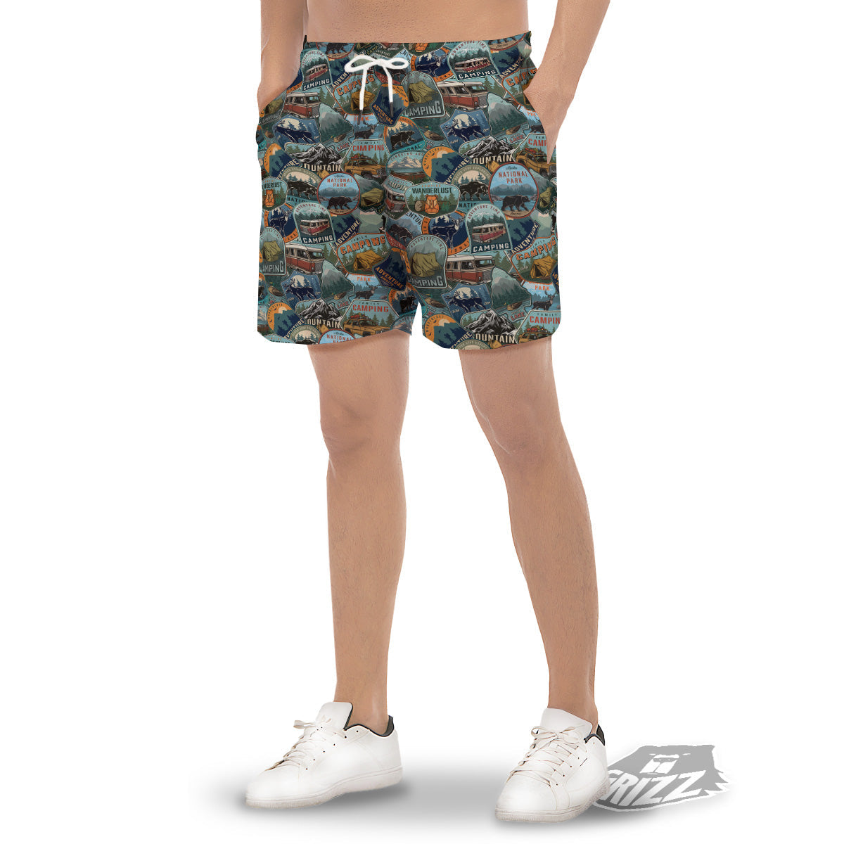 Summer Camping And National Park Print Pattern Men's Gym Shorts-grizzshop