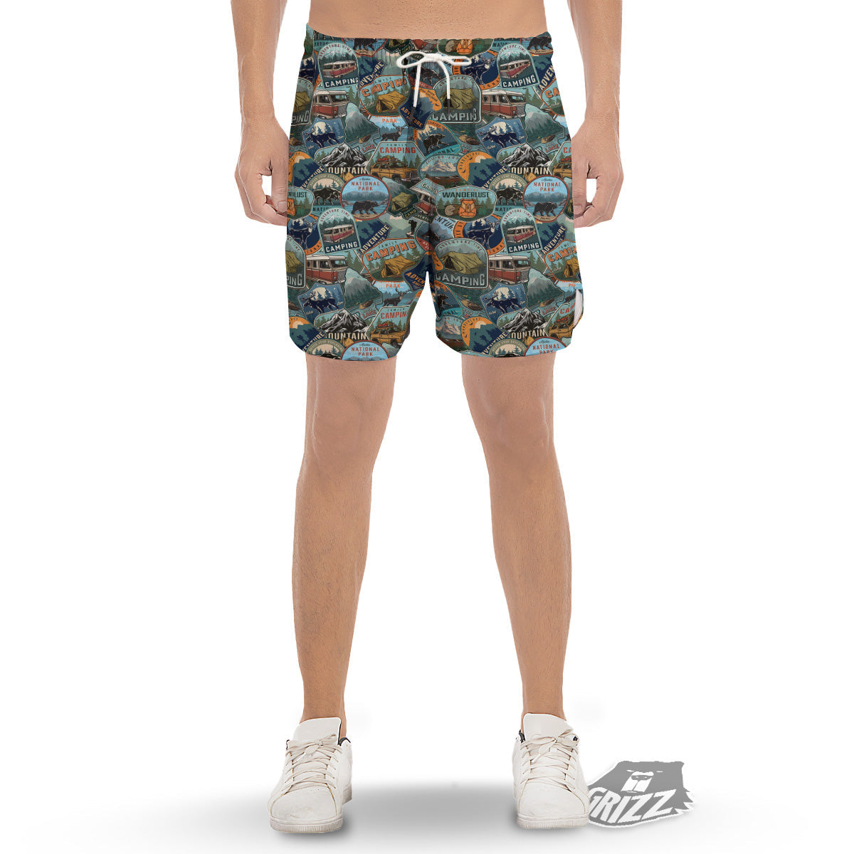 Summer Camping And National Park Print Pattern Men's Gym Shorts-grizzshop