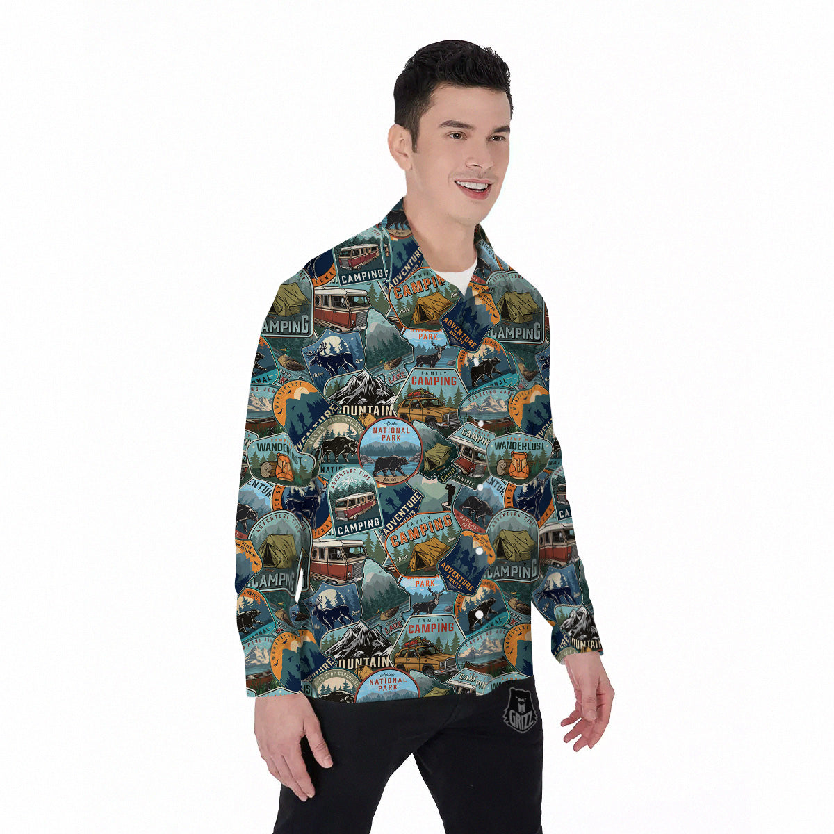 Summer Camping And National Park Print Pattern Men's Long Sleeve Shirts-grizzshop