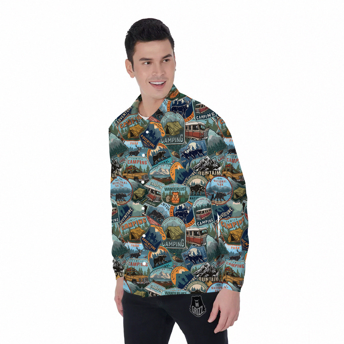 Summer Camping And National Park Print Pattern Men's Long Sleeve Shirts-grizzshop