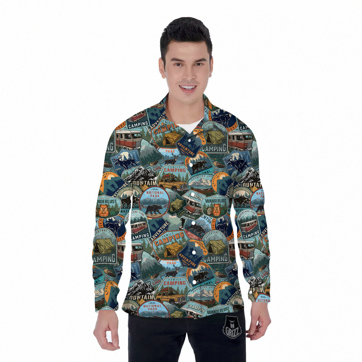 Summer Camping And National Park Print Pattern Men's Long Sleeve Shirts-grizzshop