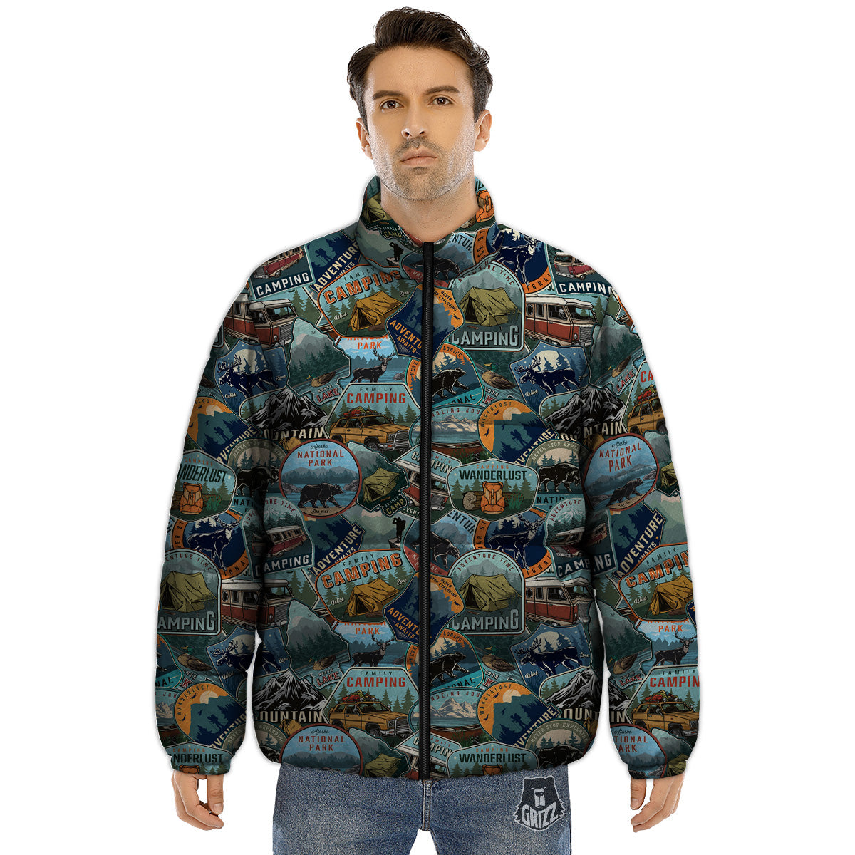 Summer Camping And National Park Print Pattern Puffer Jacket-grizzshop