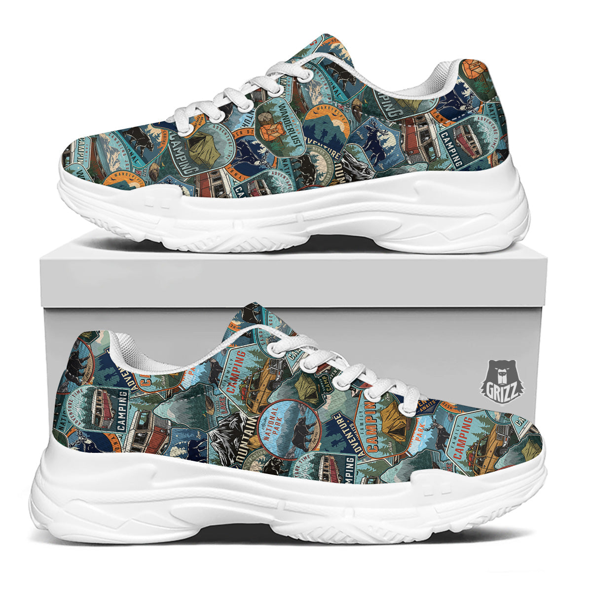 Summer Camping And National Park Print Pattern White Chunky Shoes-grizzshop