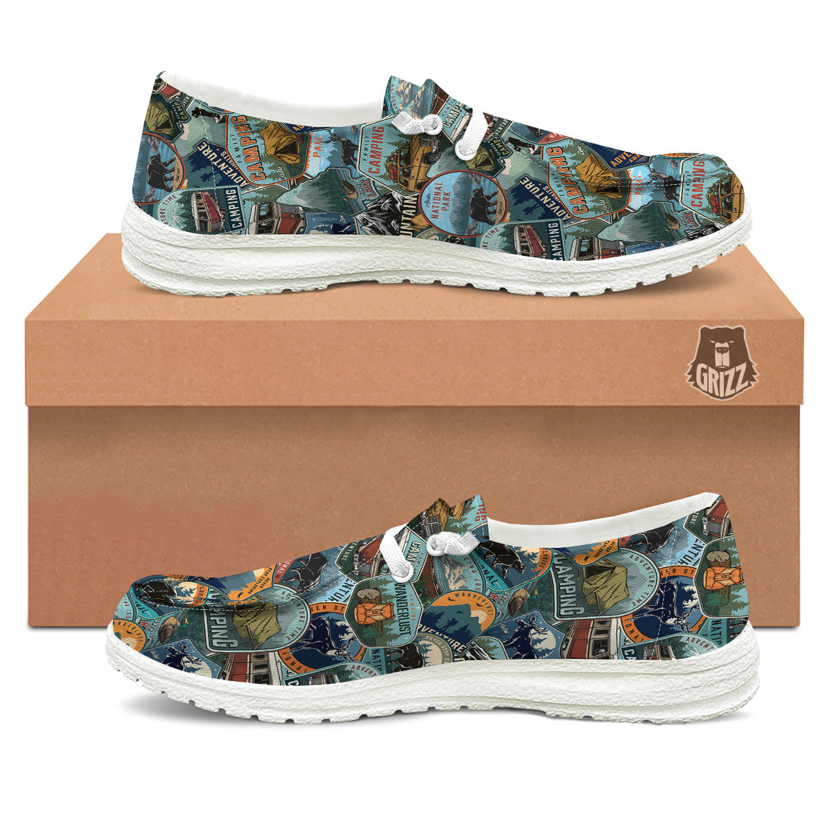 Summer Camping And National Park Print Pattern White Loafers-grizzshop