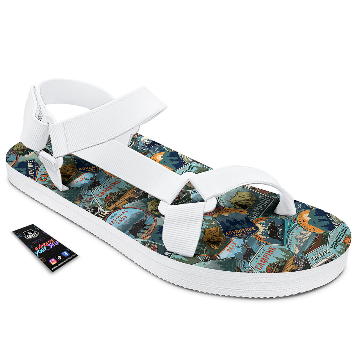 Summer Camping And National Park Print Pattern White Open Toe Sandals-grizzshop