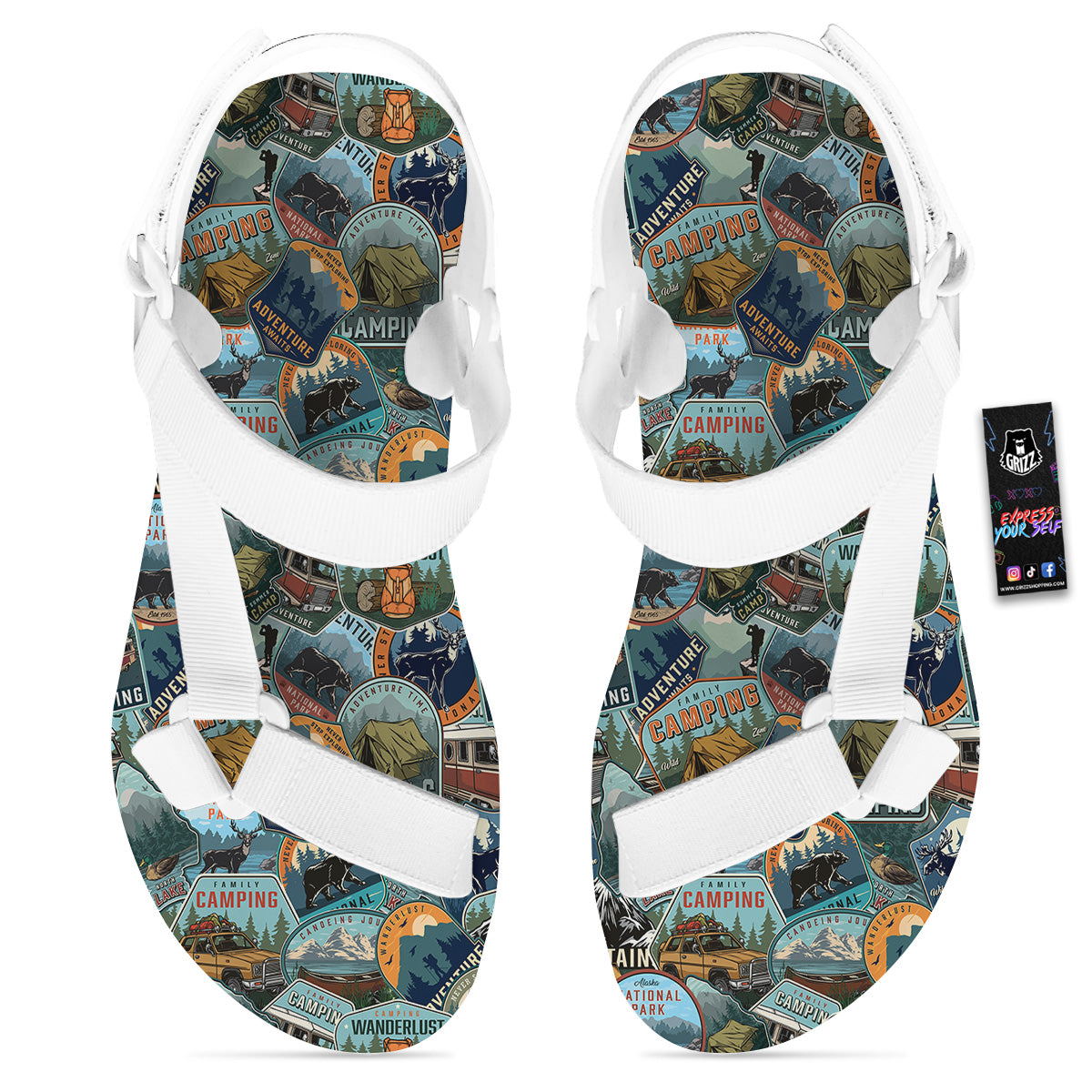 Summer Camping And National Park Print Pattern White Open Toe Sandals-grizzshop
