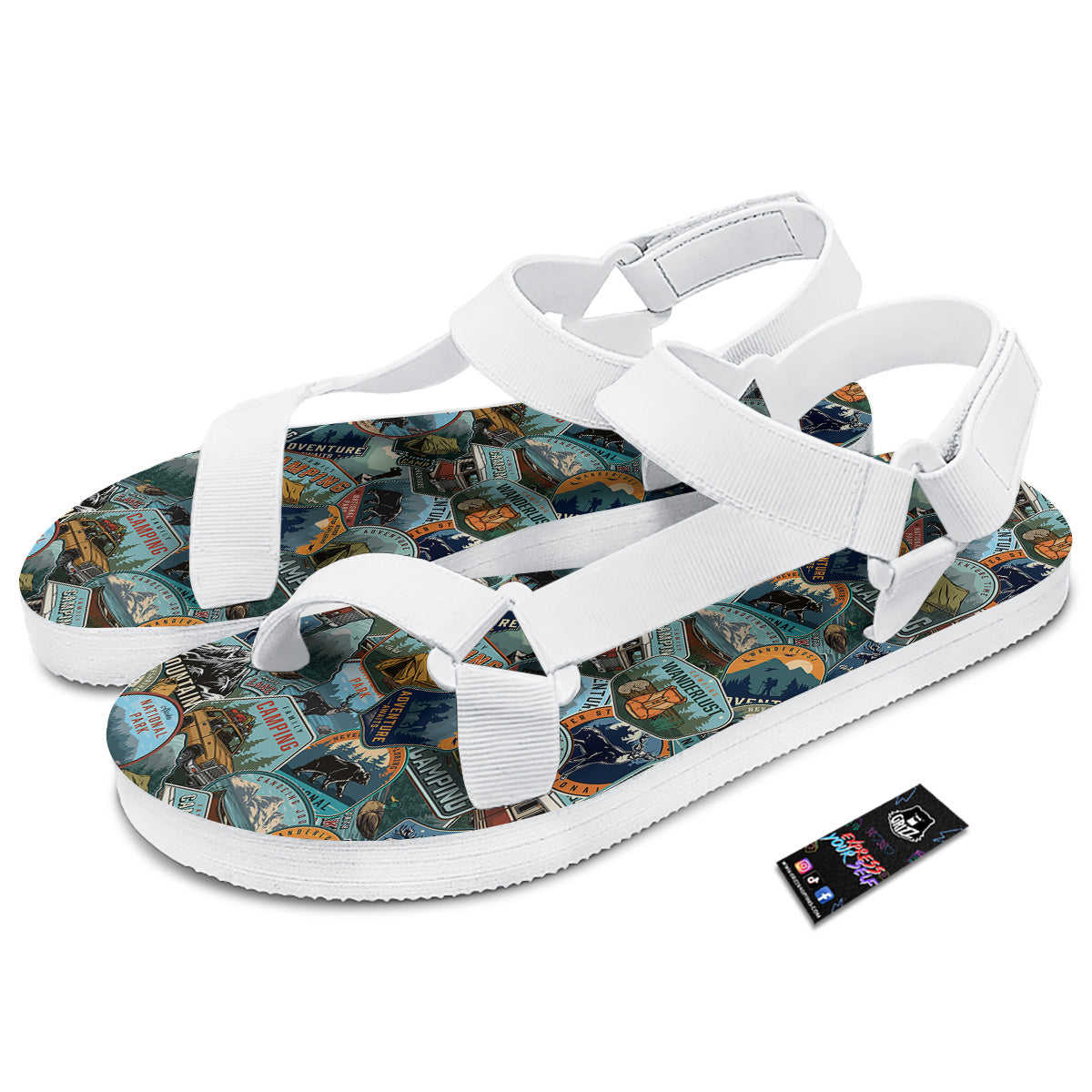Summer Camping And National Park Print Pattern White Open Toe Sandals-grizzshop