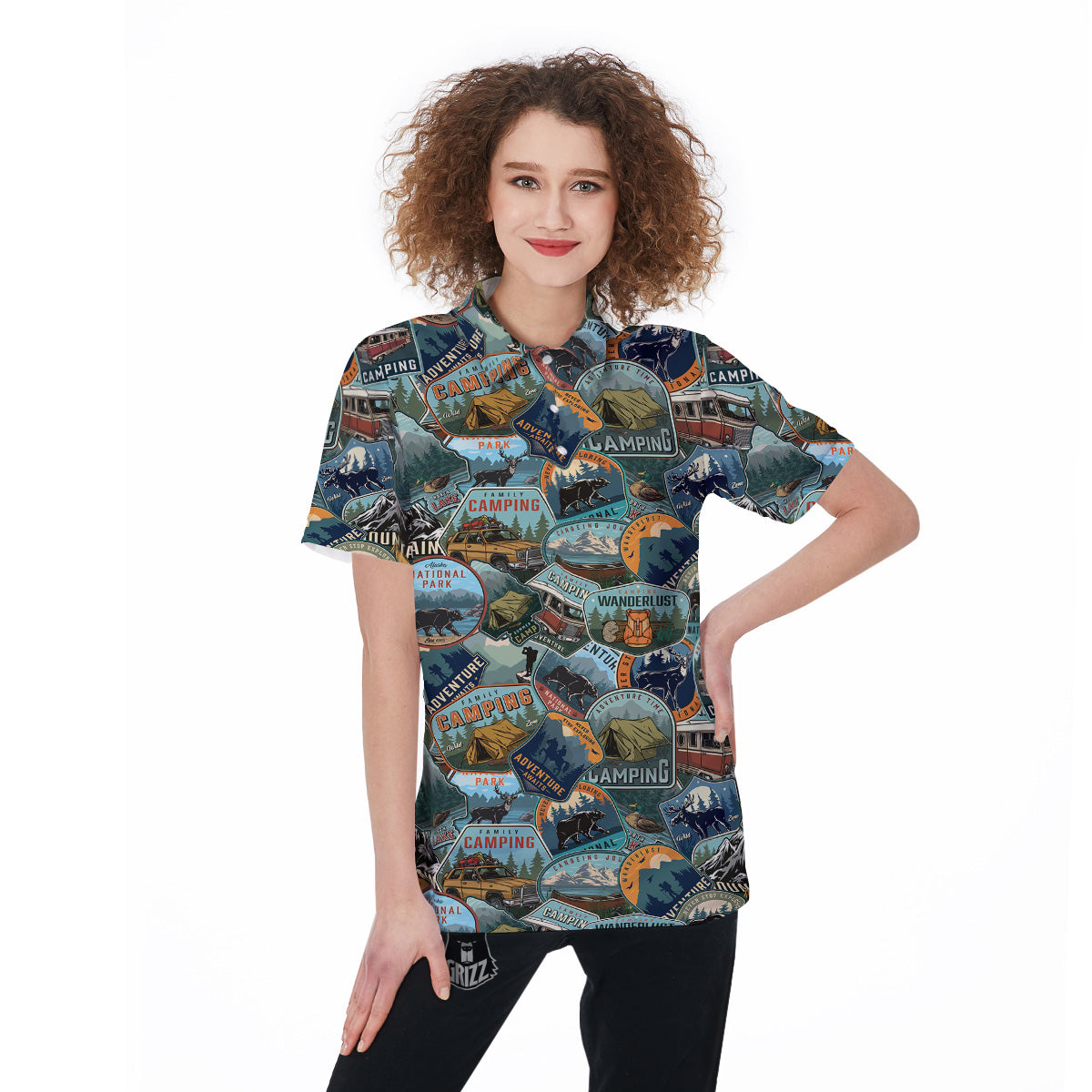 Summer Camping And National Park Print Pattern Women's Golf Shirts-grizzshop