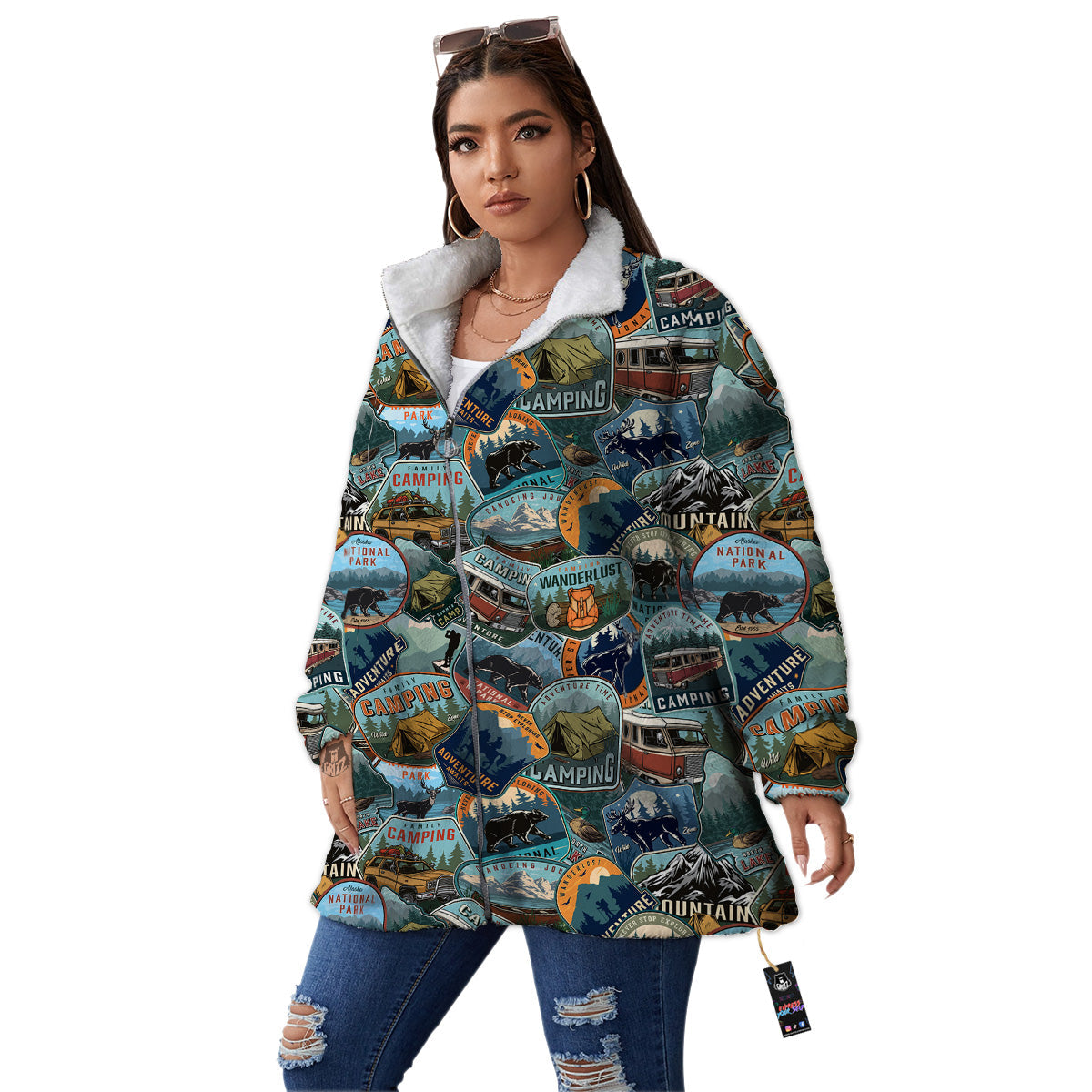 Summer Camping And National Park Print Pattern Women's Sherpa Jacket-grizzshop