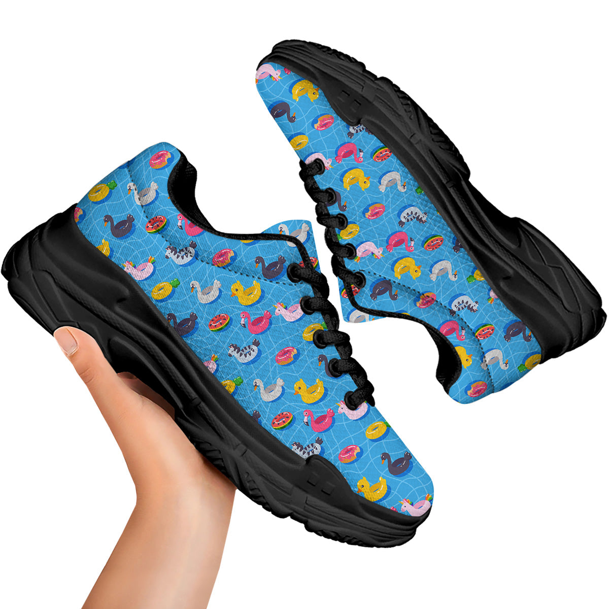 Summer Floats Ring Print Pattern Black Chunky Shoes-grizzshop