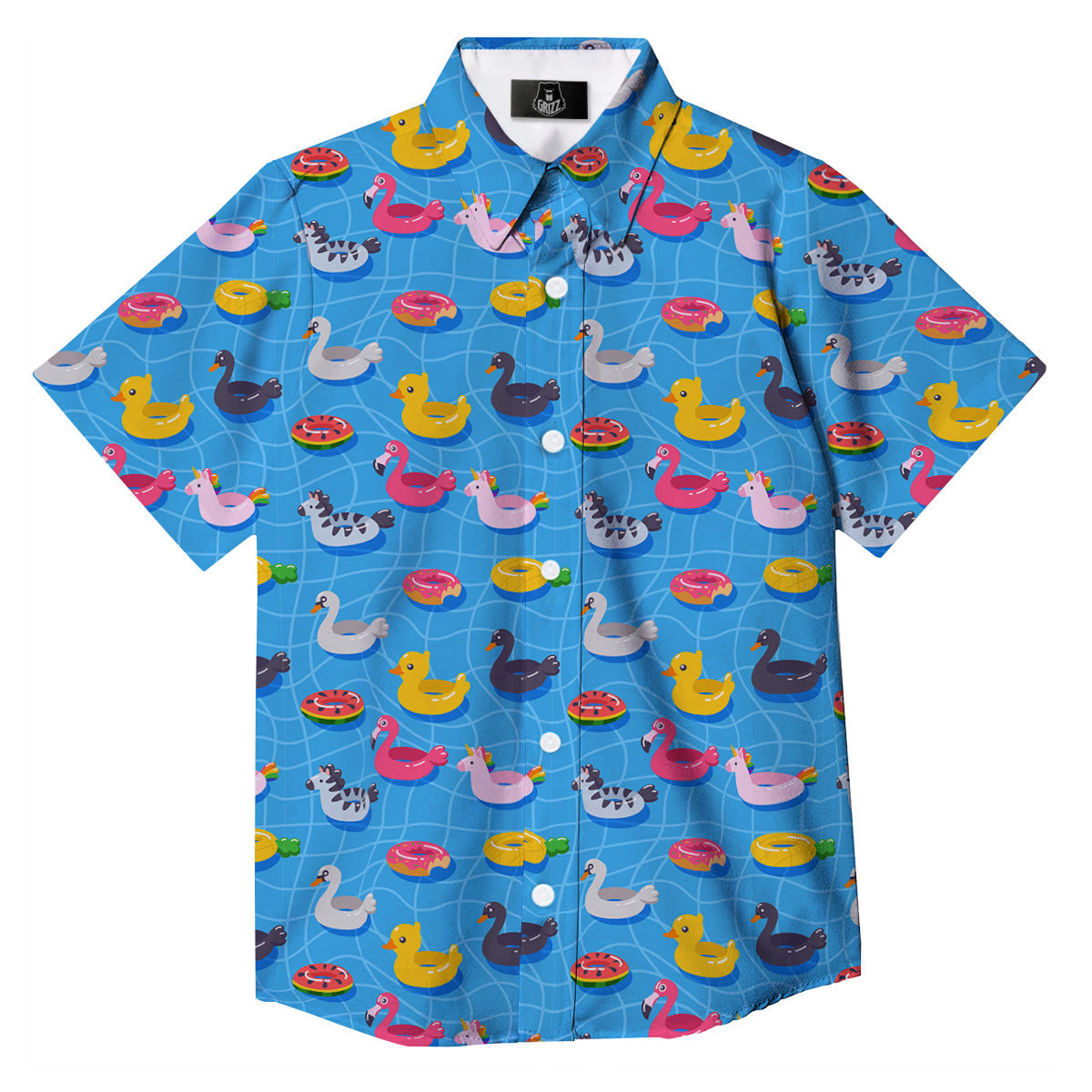 Summer Floats Ring Print Pattern Button Up Shirt-grizzshop