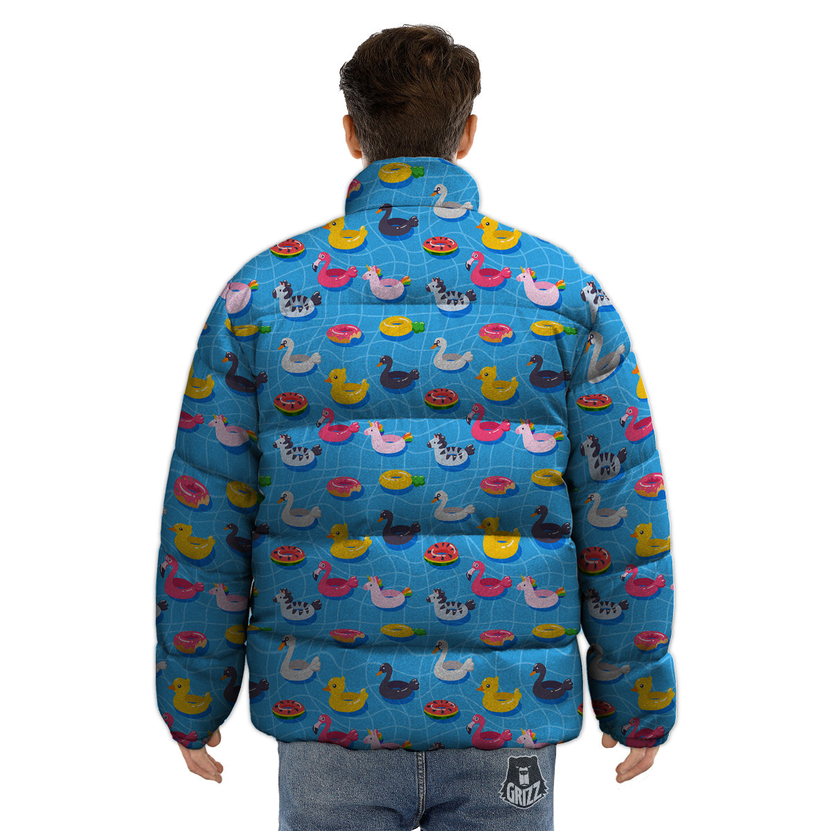 Summer Floats Ring Print Pattern Puffer Jacket-grizzshop