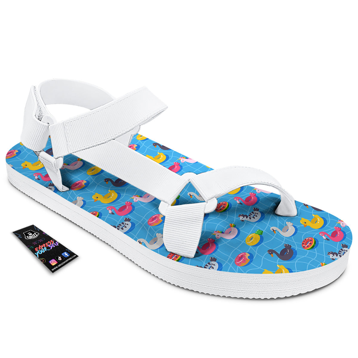 Summer Floats Ring Print Pattern White Open Toe Sandals-grizzshop