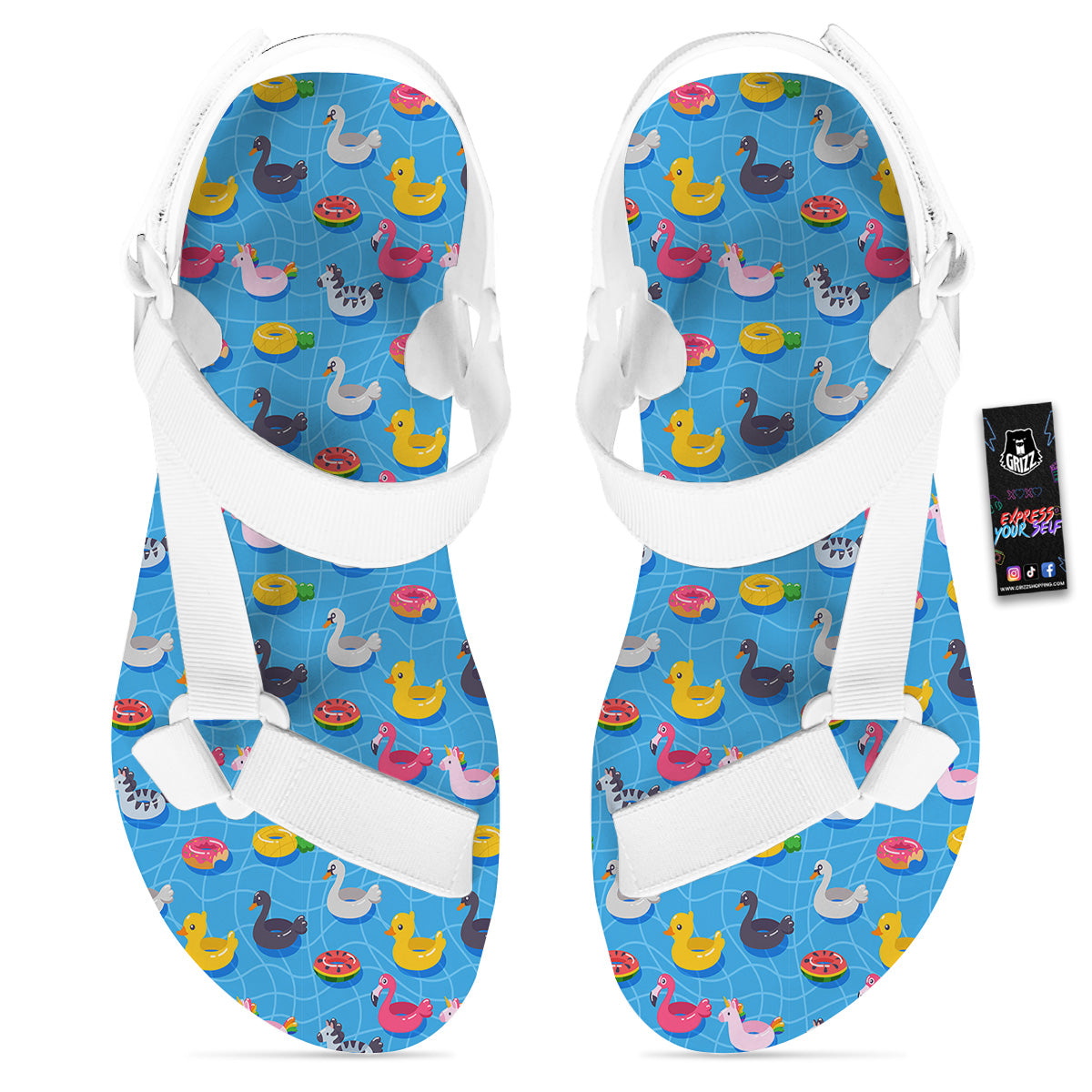 Summer Floats Ring Print Pattern White Open Toe Sandals-grizzshop