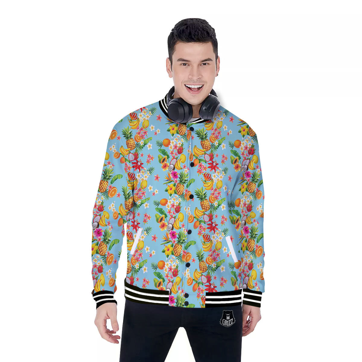 Summer Fruits Tropical Print Pattern Baseball Jacket-grizzshop