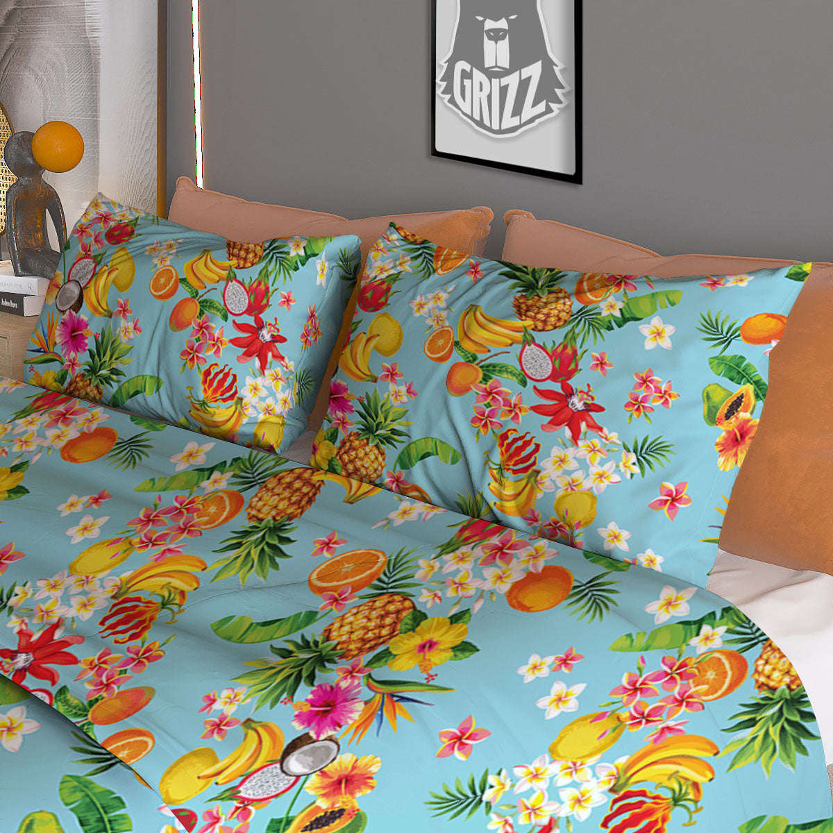 Summer Fruits Tropical Print Pattern Duvet Cover Bedding Set-grizzshop