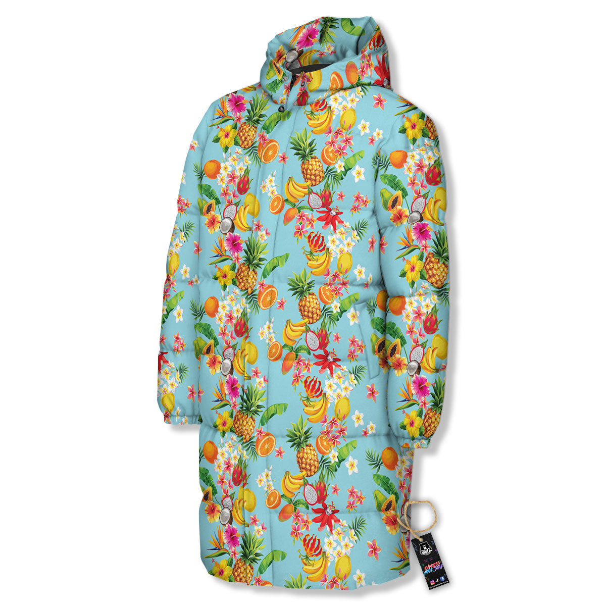 Summer Fruits Tropical Print Pattern Long Down Jacket-grizzshop