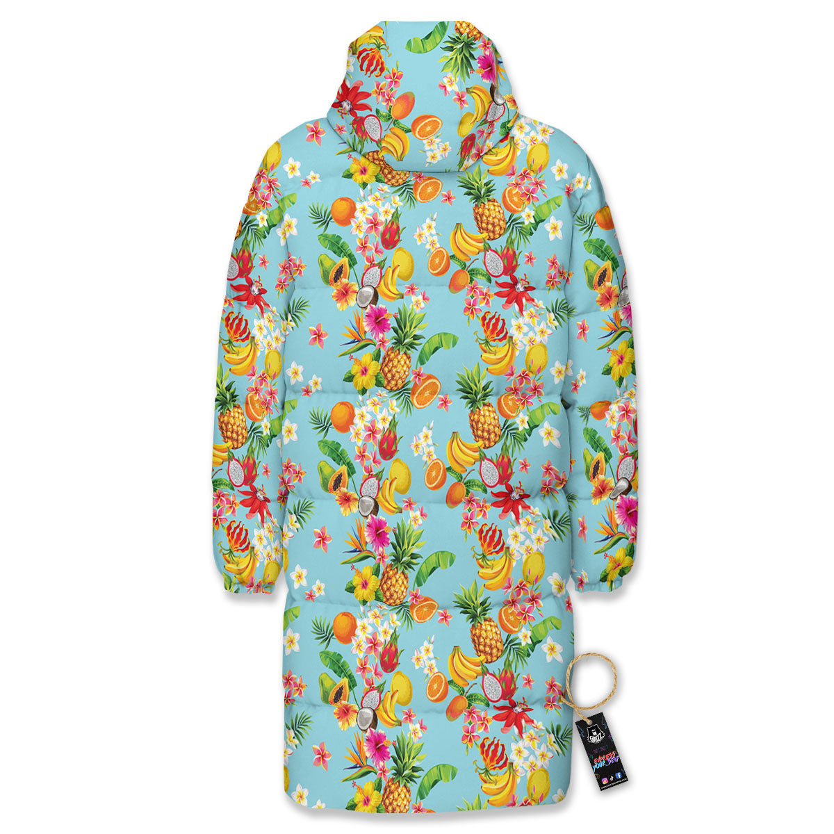 Summer Fruits Tropical Print Pattern Long Down Jacket-grizzshop