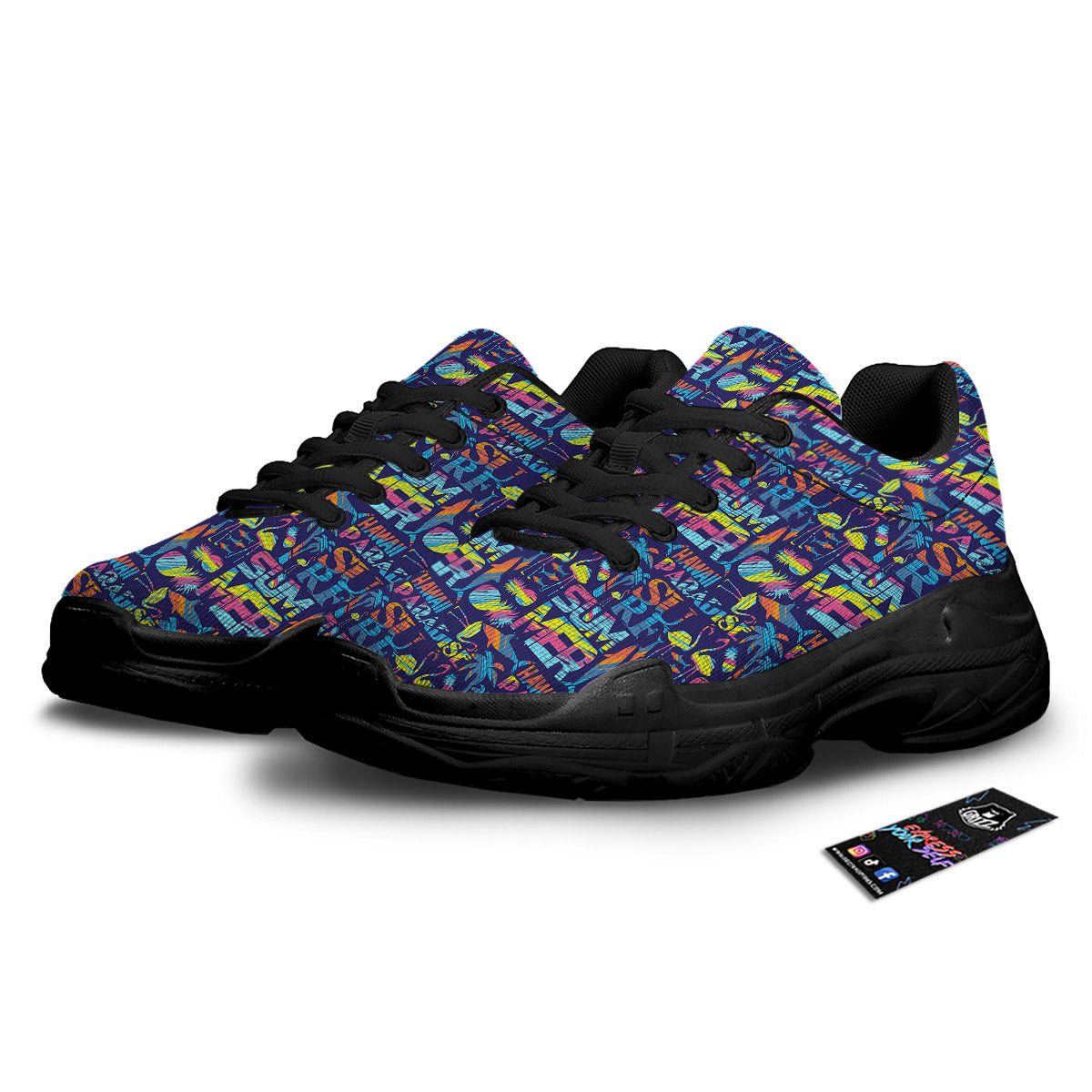 Summer Surfing Colorful Print Pattern Black Chunky Shoes-grizzshop