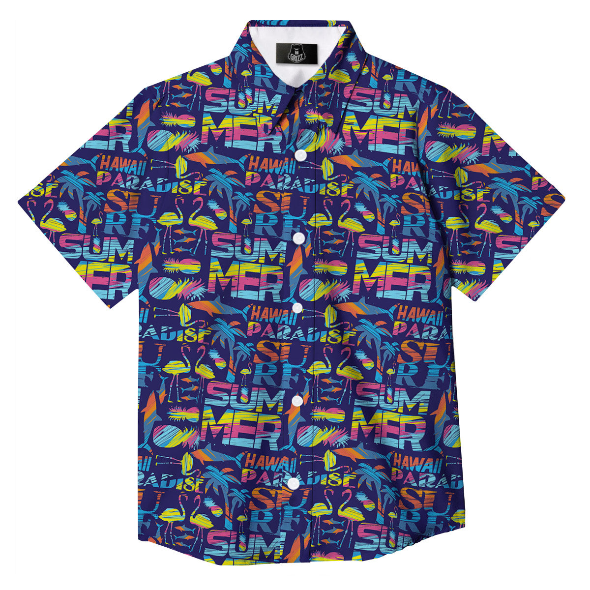Summer Surfing Colorful Print Pattern Button Up Shirt-grizzshop