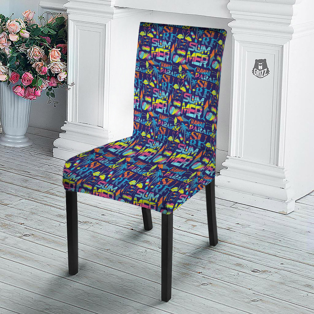 Summer Surfing Colorful Print Pattern Dining Chair Slipcover-grizzshop
